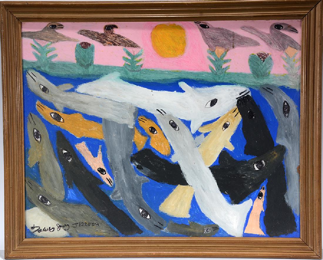Toby Ivey. Whale Pod.: ﻿Toby Ivey. Whale Pod. 2004. Signed and dated. Paint on paper. Excellent condition. 32” w x 26” h with frame. Est. $100-200. Ship: $55