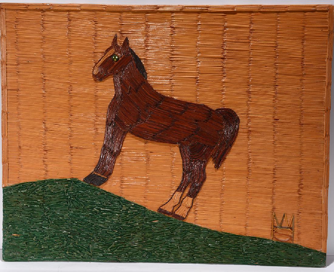Wesley ‘Toothpick King’ Stewart.: ﻿Wesley ‘Toothpick King’ Stewart. Horse. Initialed. Toothpicks and glue on board. Excellent condition. 29” w x 23” h. Est. $200-400. Ship: $55