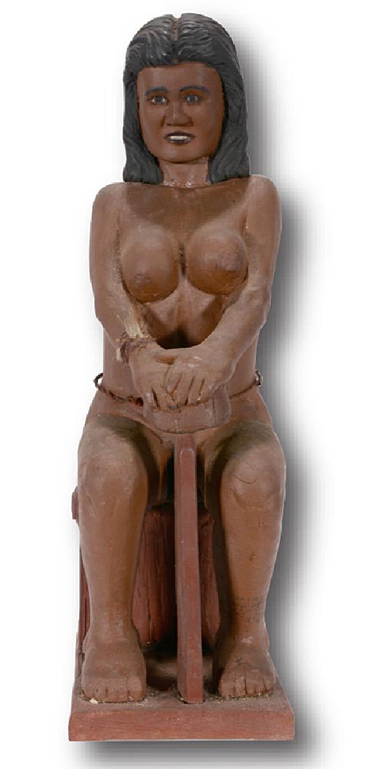 Robert E. Kelley. Nude Girl Scraping Out: ﻿Robert E. Kelley. Nude Native Girl Scraping Out Coconut. c. 1940’s-50’s. Signed. Carved wood with brown furniture paint. Excellent condition. 19” h x 8” x 6”
