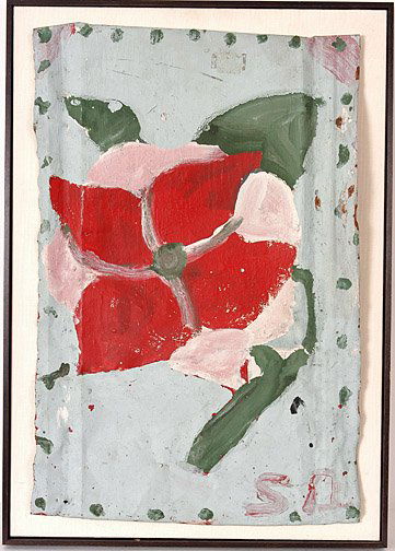 Sam Doyle Pink Rose.: Paint on tin. 12" x 25", frame is 18" x 26". Provenance: The Jonathan Demme Collection, Gilley's Gallery. Est. $4,000 - $6,000. Ship: $35