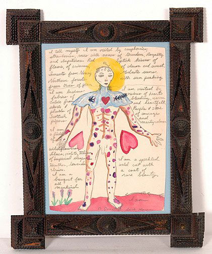 Karen Finley I Tell Myself.: c. 1995. Mixed media on paper. American. 13" w x 17"h with tramp frame. Provenance: Jonathan Demme Collection, acquired from the artist. Est. $500 - $700. Ship: $30