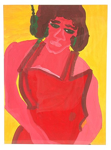 Ike Morgan Sad Woman.: Sad Woman. Acrylic on paper. c. 1992. 22" x 11". Est. $500 - $800. Ship: $25