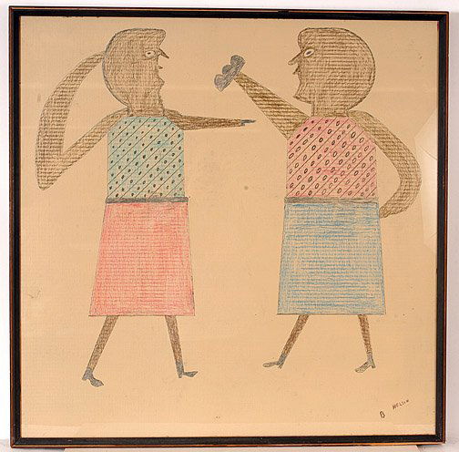 Nelson Bill Traylor Style Portrait.: Bill Traylor Style Portrait. Crayon on cardboard. 37" w x 37" h. Framed. Est. $100 - $200. Ship: $40