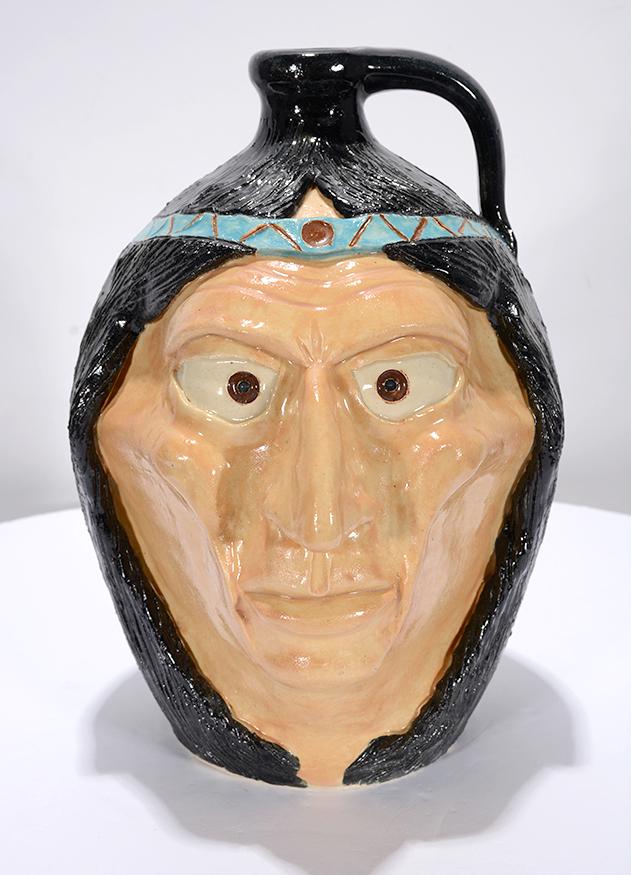Michael & Melvin Crocker. White Indian Prince Face Jug.: Michael and Melvin Crocker. White Indian Prince Face Jug. 1988. Signed and dated. Mint condition. 10"h. Est.$300-500. Ship:$45