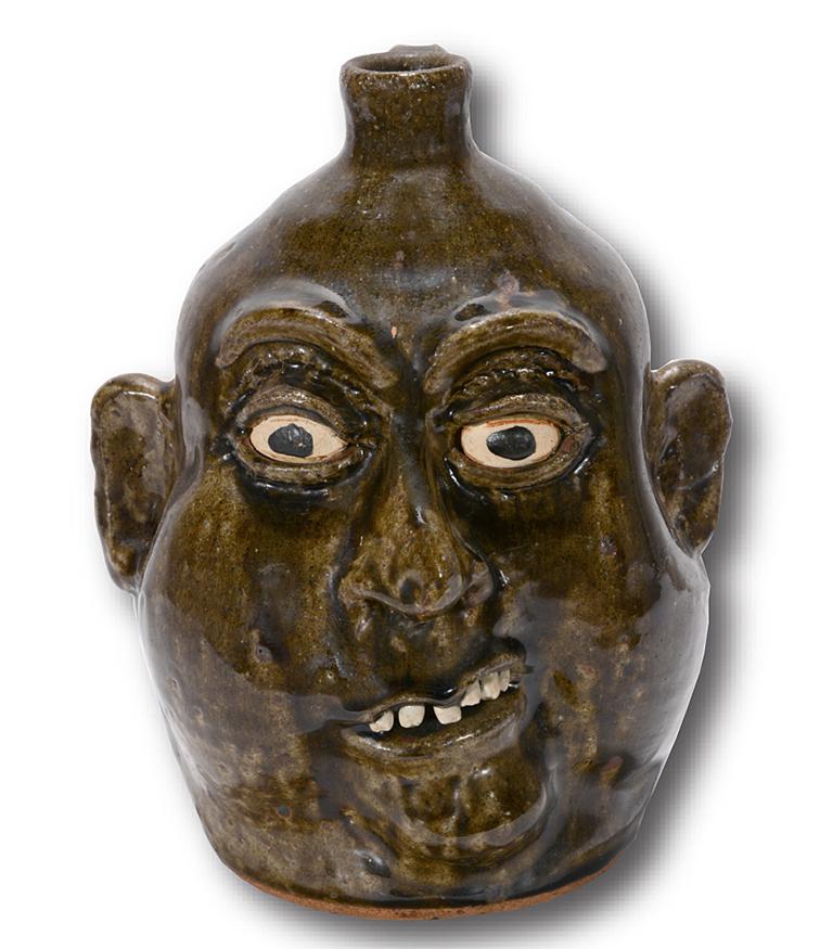 Lanier Meaders. Toothache Face Jug.: Lanier Meaders. Toothache Face Jug. c. 1970s. Signed. Mint condition. 10"h. Est.$800-1,200. Ship:$45