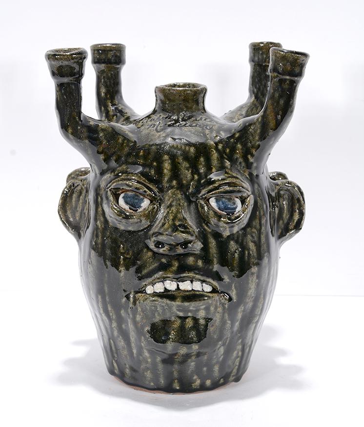 Cleater & Billie Meaders. Dbl Face Candelabra Jug.: Cleater and Billie Meaders. Double Face Candelabra Jug. 1998. Signed and date. Mint condition. 10.5"h. Est.$200-300. Ship:$55