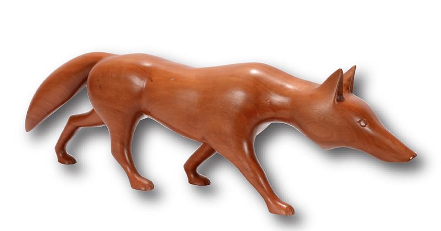 Amanda Crowe. Running Fox.: Amanda Crowe (Cherokee). Running Fox. Not signed. Carved wood and stain. Excellent condition. 17" x 5"?h x 2.5". Est.$800-1,200. Ship:$35