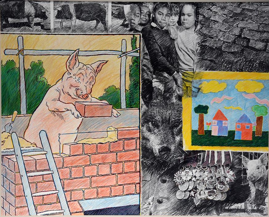 Tarleton Blackwell. Hog Series, XXVIII. #43.: Tarleton Blackwell. Hog Series, XXVIII. #43. 1988. Signed, dated, titled. Graphite and prisma color on paper. Excellent condition. Image 39.5" w x 31.5". Frame 46.5" w x 41.5"h. Est.$1,000-2,000. Ship