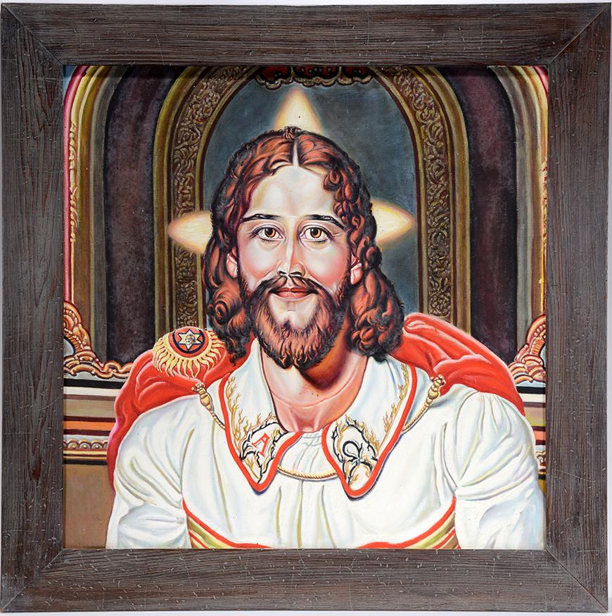 Rev. McKendree Long. Alpha & Omega.: Rev. McKendree Long. The Alpha And Omega. Signed on verso. Oil on canvas. Excellent condition. Size with frame is 34" w x 34"h. Est.$2,000-4,000. Ship:$85