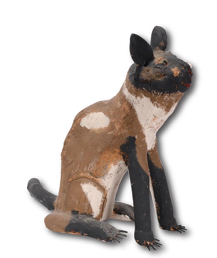 Felipe Archuleta. Cat.: Felipe Archuleta. Cat. 1987. Signed, dated and titled. Carved and painted wood with glass eyes and mixed media. Excellent condition. 18" x 20" x 8". Provenance: Dick and Jane Cieply Collection. Est.$1