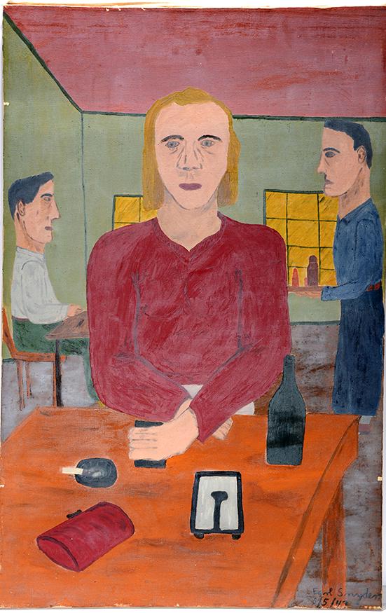 Earl L. Snyder. Bar Room.: Earl L. Snyder. Bar Room. 1947. Signed, dated and titled. Oil on canvas. Excellent condition. 22" w x 34"h. Est.$1,000-3,000. Ship:$65. In 1947, Earl Snyder, an architecture student at Indiana Univers