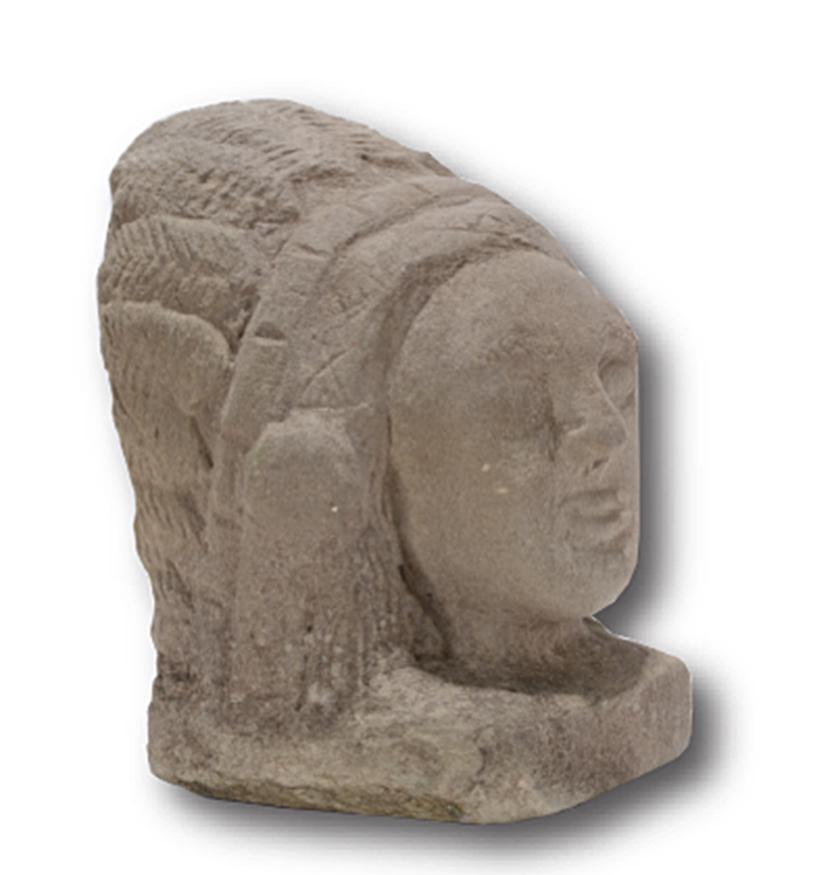 Popeye Reed. Indian Chief.: Popeye Reed. Indian Chief. Signed. Not dated. Carved limestone. Excellent condition. 6.5" x 4.5" x 4.5". Est.$300-500. Ship:$35