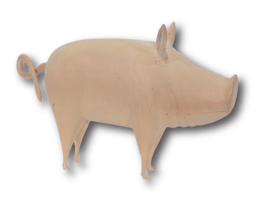 Linville Barker. Pig.: Linville Barker. Pig. 1992. Signed and dated. Carved natural wood. Repaired ear and 3 hooves, otherwise great condition. 10.5"h x 16"long x 3"w. Est.$500-800. Buyer is responsible for shipping.