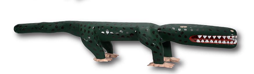 Minnie & Greg Adkins. Large Gator.: Minnie and Greg Adkins. Large Gator. Signed and dated. Carved and painted wood. One tooth is missing, otherwise excellent condition. 50"long x 9" x 8". Est.$400-600. Ship:$85