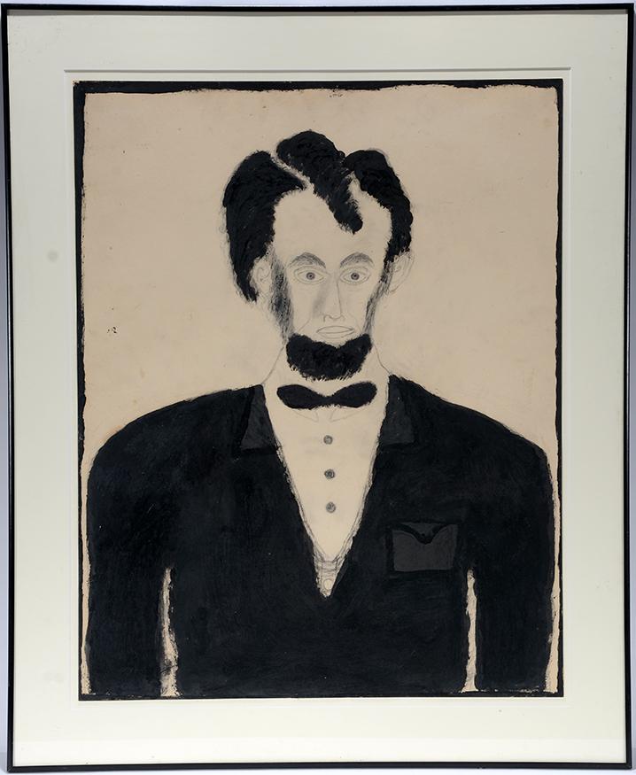 Charlie Kinney. Abe Lincoln.: Charlie Kinney. Abe Lincoln. Signed. Paint and graphite on poster. Image is 22" w x 28"h. Frame is 28" w x 34"h. Est.$1,000-1,500. Ship:$75
