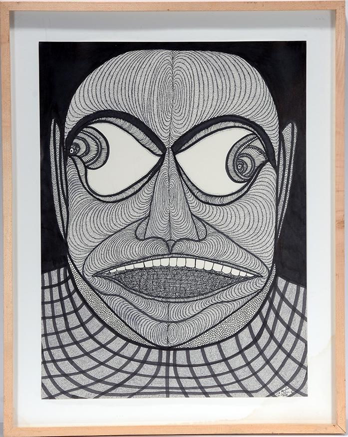 Ted Gordon. Large Portrait With Faraway Eyes.: Ted Gordon. Large Portrait With Faraway Eyes. 1984. Signed and dated. Marker and ink on cardstock. Excellent condition. Image is 18"w x 24"h. Frame is 23"w x 29"h. Est.$1,000-2,000. Ship:$65