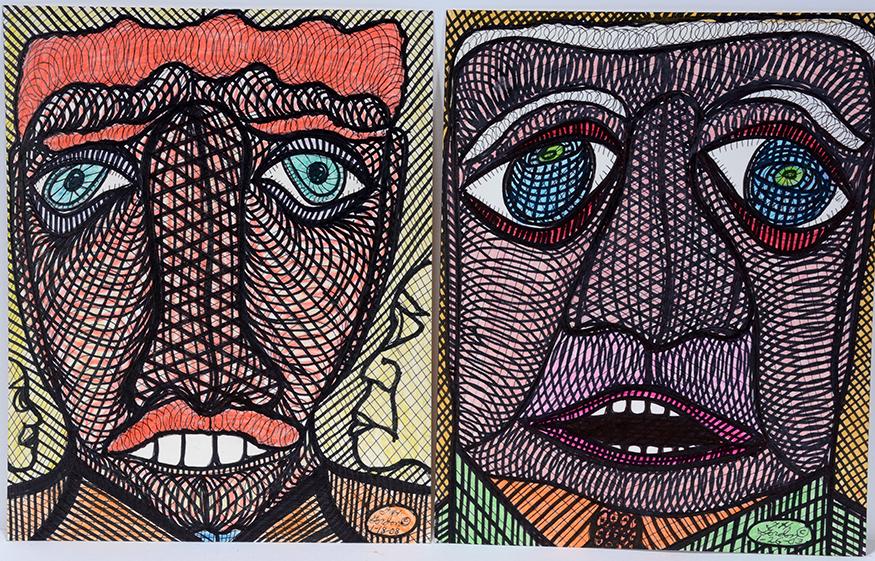 Ted Gordon. Well-Programmed & Untitled.: Ted Gordon. Well-Programmed & Untitled. 2003-08. Pair of works. Signed, dated and titled. Mixed media and ink on cardstock. Excellent condition. 9.5" x 12". Provenance: The Ames Gallery. Est.$800-1,20