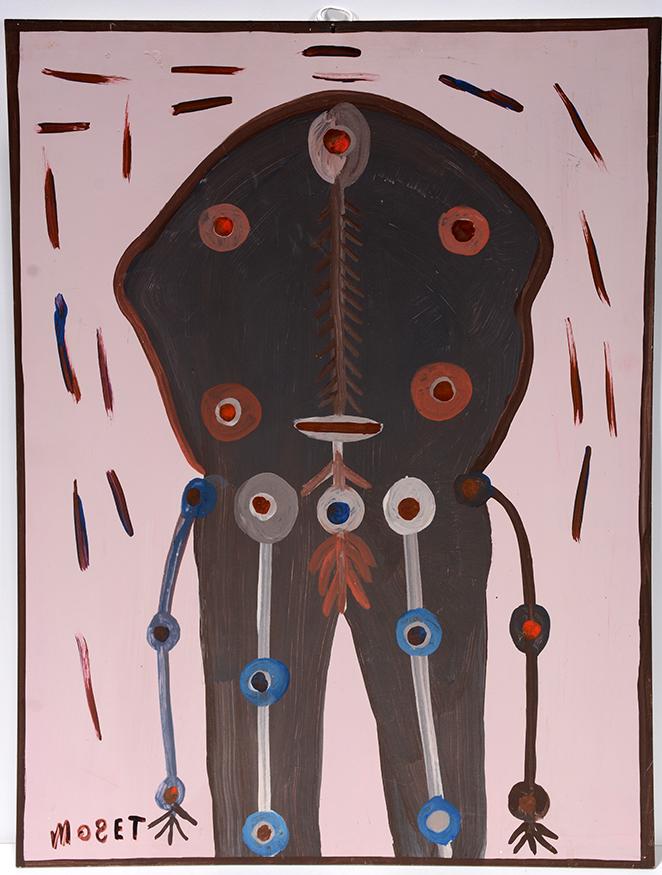 Mose Tolliver. Dry Bone Charley.: Mose Tolliver. Dry Bone Charley. Signed. Paint on vinyl. Excellent condition. 18" w x 24"h. Provenance: Collection of Georgine & Jack Clarke. Est.$400-600. Ship:$35