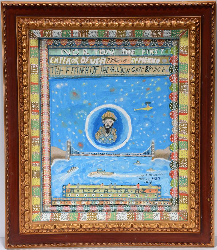 Alex Maldonado. Norton The First.: Alex Maldonado. Norton The First. 1987. Signed and dated. Oil on canvas. Excellent condition. 23.5" w x 27"h with frame. Provenance: The Ames Gallery. Est.$300-500. Ship:$65