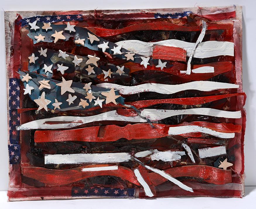 Ab The Flagman. American Flag.: Ab The Flagman. American Flag. Not signed. Found and painted wooden construction. Great condition. 20" w x 16"h. Est.$300-500. Ship:$45