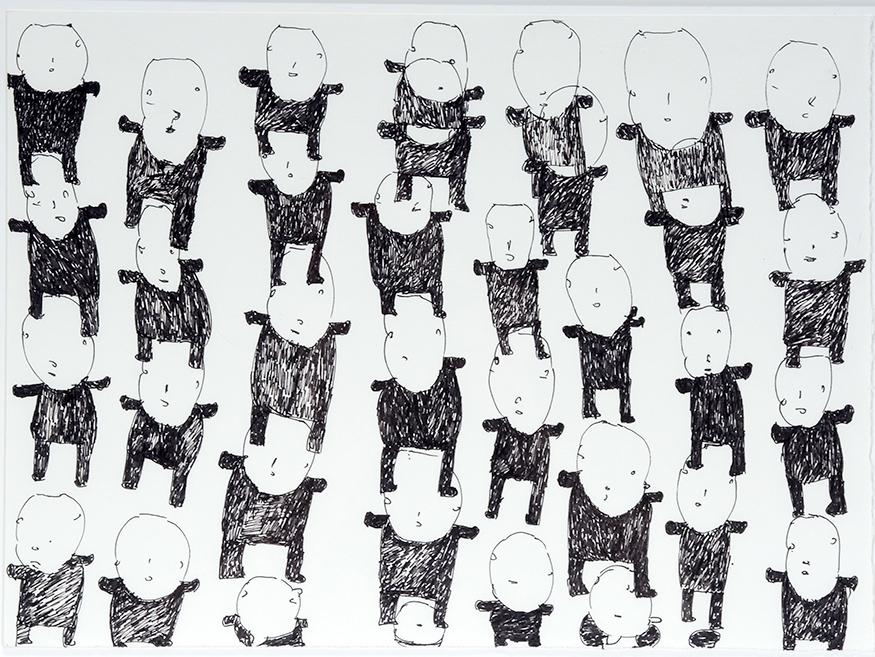 Donald Mitchell. Multi-Men In Black.: Donald Mitchell. Multi-Men In Black. Not signed or dated. Ink on paper. Excellent condition. Image is 15" w x 11"h. Frame is 21" w x 17"h. Est.$800-1,200. Ship:$45
