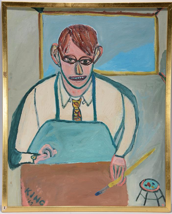 Alfred H. King. #1 Self-Portrait.: Alfred H. King. #1 Self-Portrait. 1967. Touched up in 1968. Signed and dated. Oil on canvas panel. Great condition. 25” w x 31” h with frame. Exhibited at The Association of The Bar 