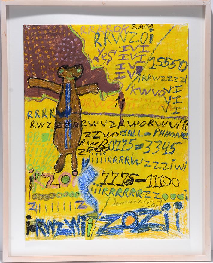Sam Gant. Untitled.: Sam Gant. Untitled. 1991. Signed and dated. Paint and crayon on paper. Excellent condition. Image is 17” w x 23"h. Frame is 22” w x 28"h. Est. $400-600. Ship:$65