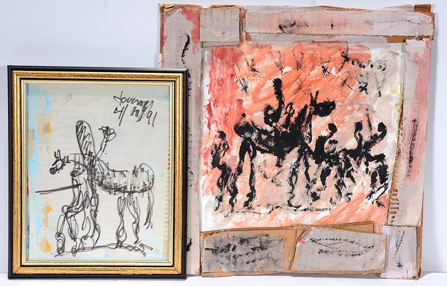 Purvis Young. Pair Of Works.: Purvis Young. Pair Of Works. 1991. Signed. Paint and marker on found paper. Great condition. Average size is 14” x 14”. Est. $200-300. Ship:$25