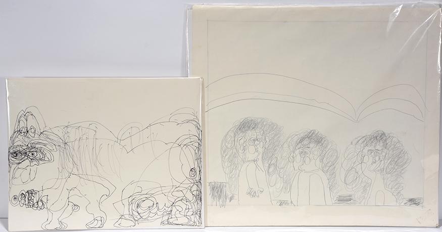 Dwight Mackintosh. Animal & Women Drawings.: Dwight Mackintosh. Animal & Three Women Pair of Drawings. Not signed or dated. Ink on paper. Great condition. Largest is 20” x 18”. Provenance: The Ames Gallery. Est. $300-500. Ship:$45