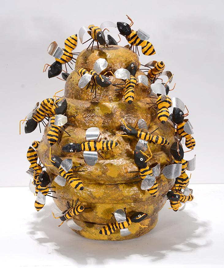 Bryan McNutt. Beehive.: Bryan McNutt. Beehive. Not signed or dated. Foam nest with carved and painted wood bees. Excellent condition. 17” x 15” d. Est. $300-500. Ship:$65
