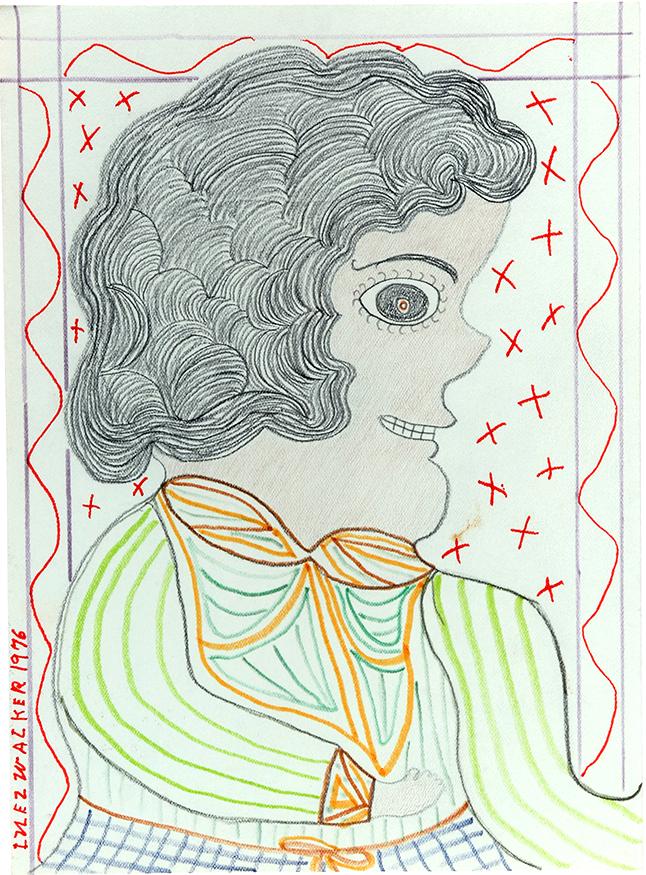 Inez Nathaniel Walker. Self-Portrait.: Inez Nathaniel Walker. Self-Portrait. 1976. Signed and dated. Graphite, crayon and marker on paper. Minor smudging on paper, otherwise great condition. Size with frame is 21” w x 27"h. Est. $800