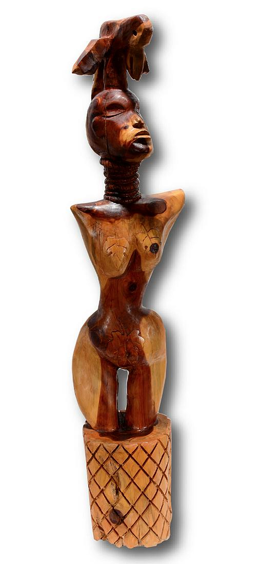 John Hall. Fig Leaf Of Modesty With Rope Of Bondage.: John Hall, Savannah, GA. Fig Leaf Of Modesty With Rope Of Bondage. Not signed. Carved natural wood. Excellent condition. 62” h x 13” diameter. Est. $800-1,200. Buyer is responsible f