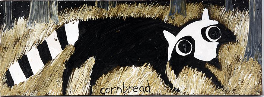 John Cornbread Anderson. Racoon.: John Cornbread Anderson. Racoon. Signed. Not dated. Paint on small board. Excellent condition. 20” w x 7.5"h. Est. $200-300. Ship:$35