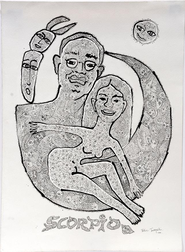 Felix Tuszynski. Scorpio.: Felix Tuszynski. Scorpio. 1999. Signed, dated and titled. Ink on paper. Excellent condition. 11” x 15”. Est. $200-400. Ship:$35