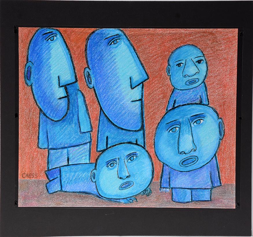 Tim Chess. Five Figure In Blue, #881.: Tim Chess. Five Figure In Blue, #881. Signed. Crayon on paper. Excellent condition. Image is 17” w x 14"h. Est. $300-500. Ship:$35