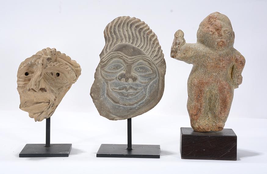 David Marshall & Charles Simmons. 3 Stone Works.: David Marshall & Charles Simmons. Three Stone Works. Signed. Carved stones mounted on display stands. Great condition. Great condition. Tallest is 11"h. Est. $200-400. Ship:$45