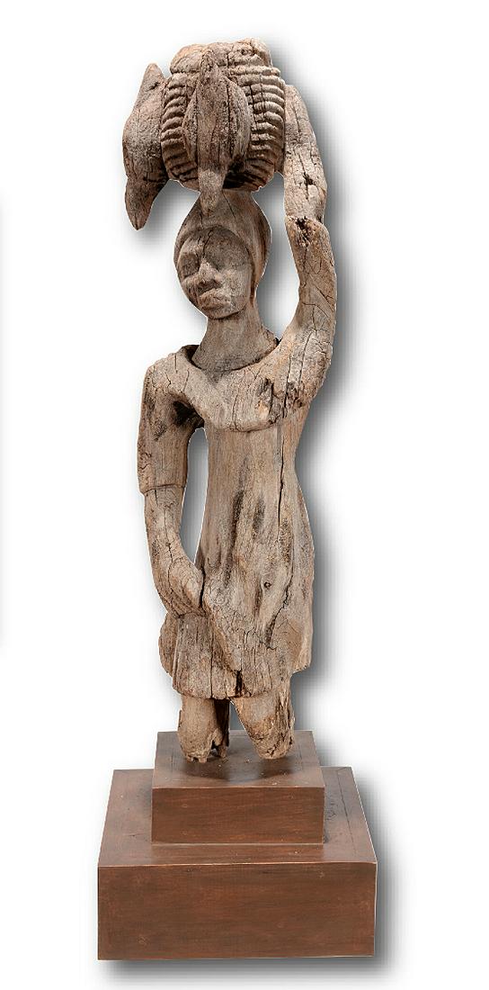 Caribbean. Early Female Sculpture.: Caribbean. Early Female Sculpture. Not signed. Carved and weathered wood. Some loss, otherwise great environmental condition. 36” h x 11” d. Est. $200-400. Ship:$100