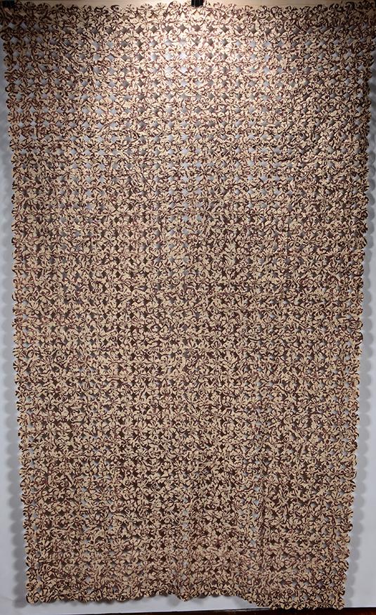 Thousand Small Brown & White Circle Summer Bed Cover.: Anonymous Thousand Small Brown and White Circle Summer Bed Cover. Hand-sewn small circle fabric. Great condition. 58” x 88”. Est. $200-400. Ship:$35