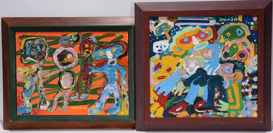 Michael Davis. Pair of Works.: Michael Davis. Pair of Works. Signed. Not dated. Oil on canvas and board. Great condition. Largest is 19” x 19” with frame. Provenance: The Ames Gallery. Est. $200-400. Ship:$55