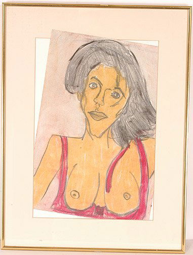 Ike Morgan. Woman w Exposed Breasts.: Graphite and pastel on paper. Image: 12" x 17". Framed: 18" x 24". Loose in frame. Est. $300 - $500. Ship: $30