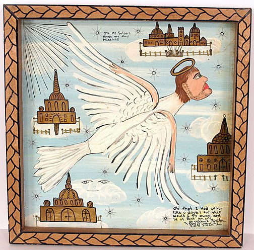 Michael Finster. Self-Portrait As An Angel: Paint on board. c. 1994. 12" x 12". Est. $300 - $400. Ship: $25