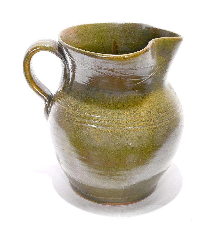 Jugtown.  Large Frog Green Pitcher. (1 of 2)