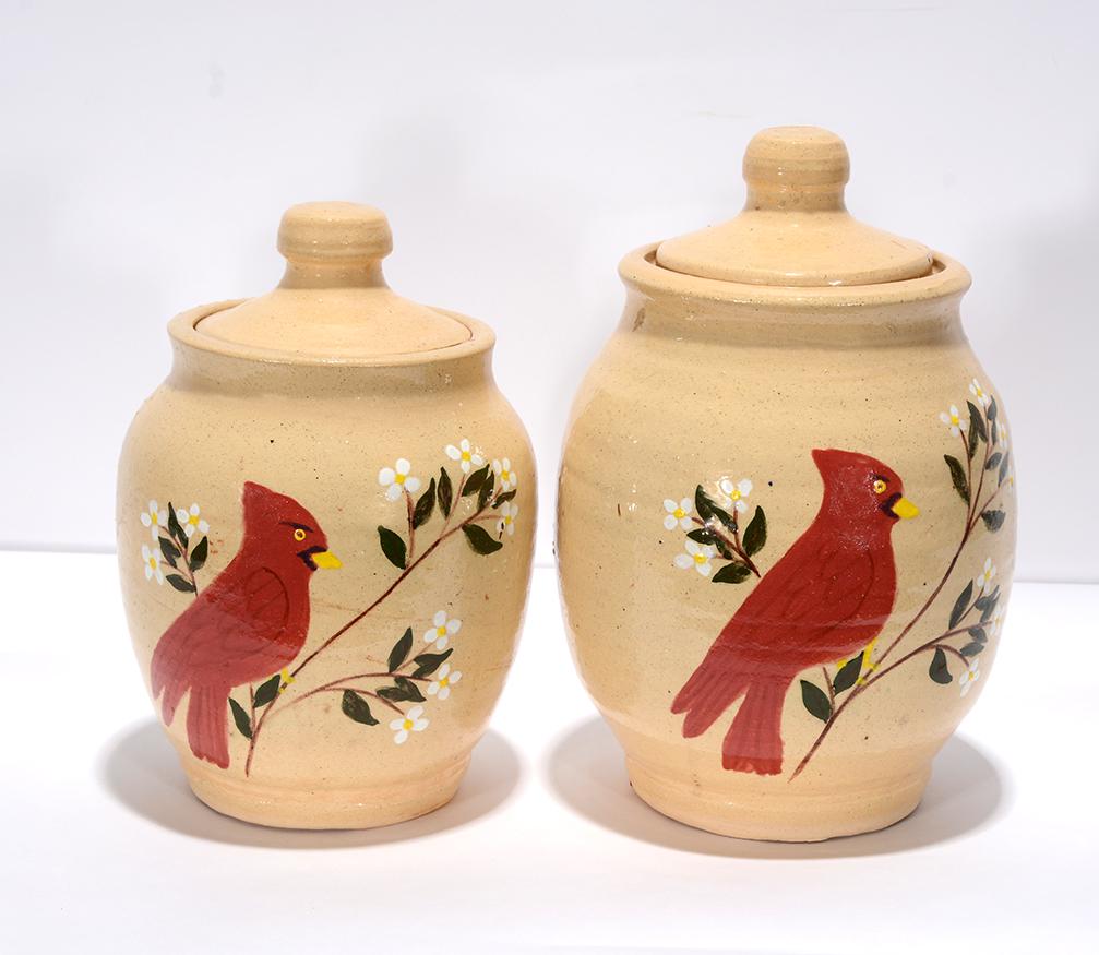 Anita Meaders. Sugar Jars With Red Cardinals. (1 of 2)