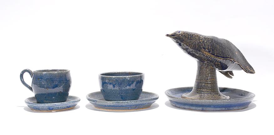 Anita Meaders. Blue Table Ware With Crow. (1 of 3)
