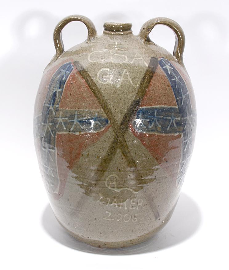 Chester Hewell. Dbl-Sided Southern Theme Sorghum Jug. (1 of 3)