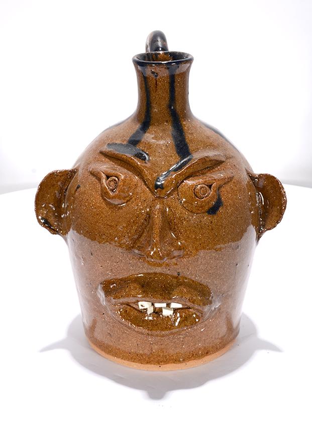 B.R. Hilton. Face Jug w Black Glaze Drips, #23. (1 of 3)