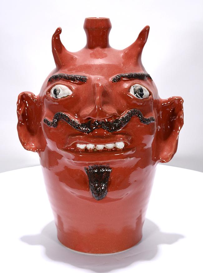 Marvin Bailey. Large Red Devil Face Jug. (1 of 3)