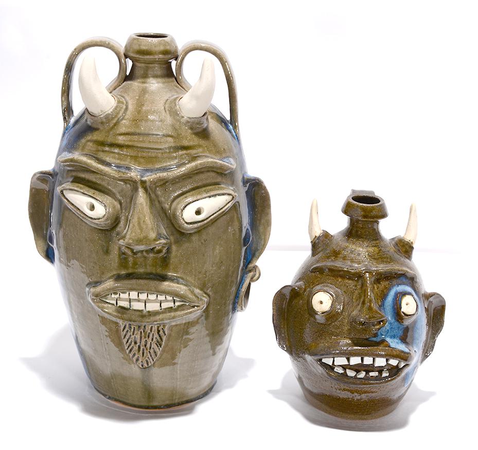 Randy Tobias. Tall & Small Devil Face Jugs. (1 of 2)