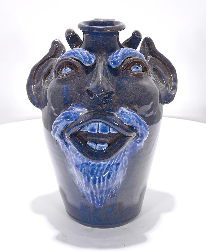Jack T. Maness. Blue Devil Face Jug. (1 of 3)