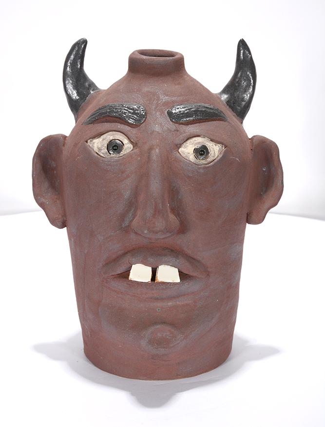 Turkey Mtn Pottery. Fire Chief Devil Face Jug. (1 of 3)